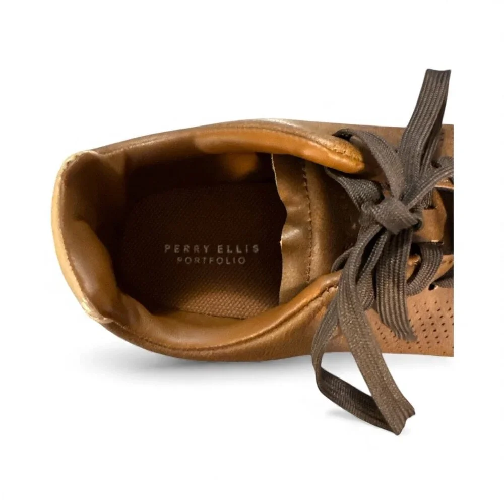 Perry Ellis Portfolio Brown Lace-Up Sneakers With Perforated Design Youth Size U